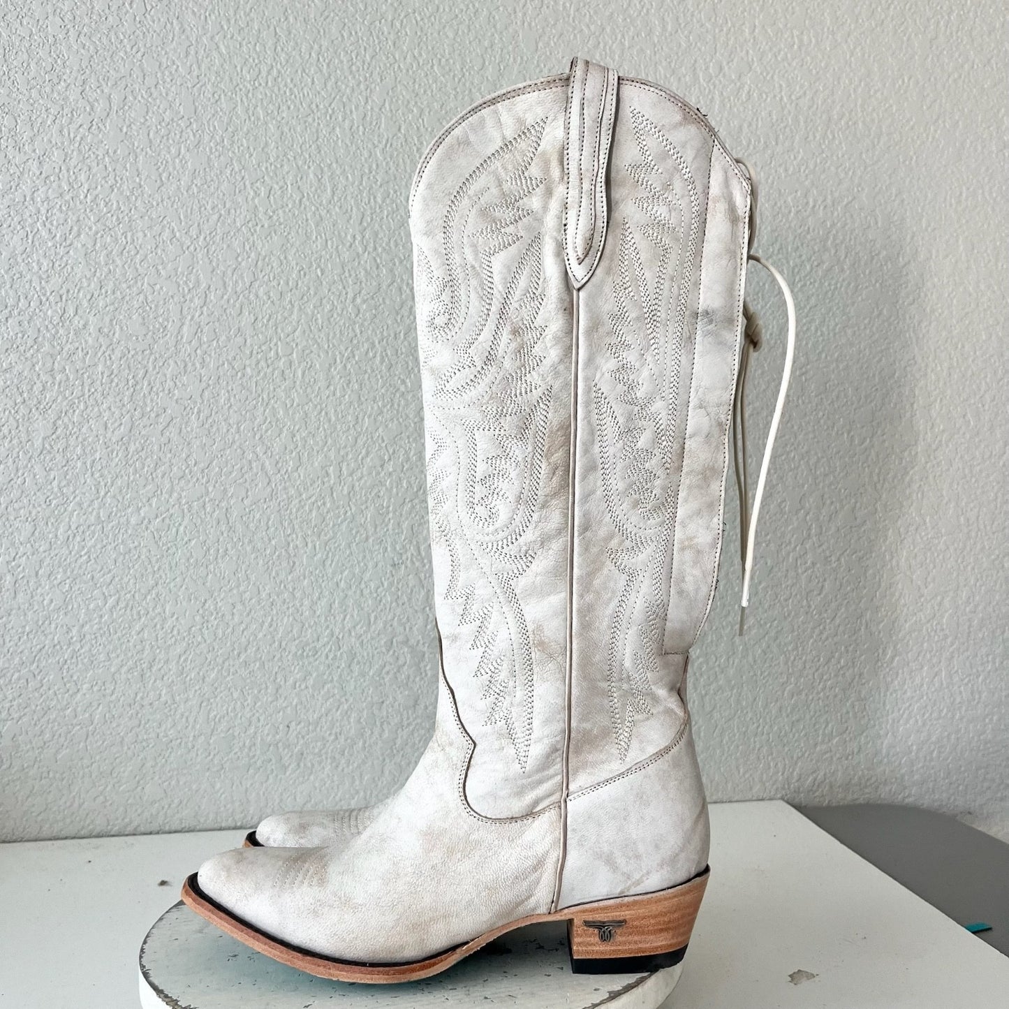 Lane MONICA Knee High Womens Cowboy Boots 10 White Western Cowgirl Tall Lace Up
