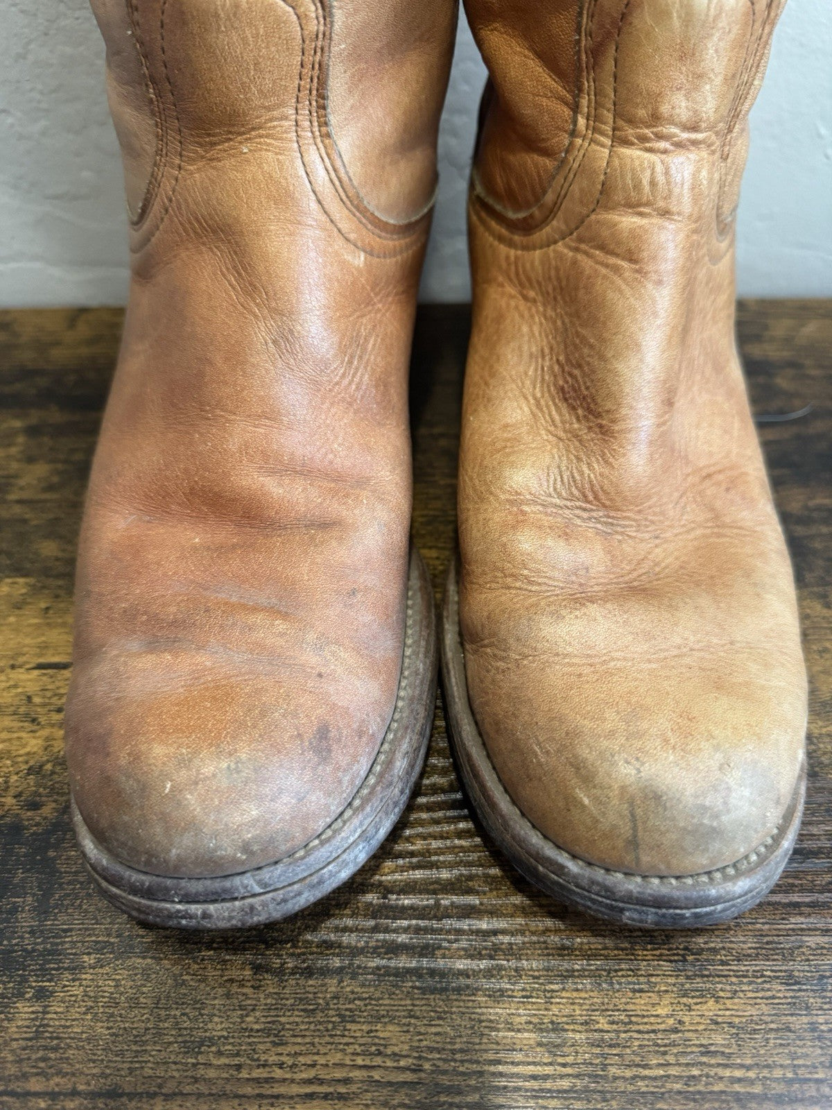 Vtg 70s Frye Tall Campus Boots Women 8 B Orange Knee High Square Toe Black Label