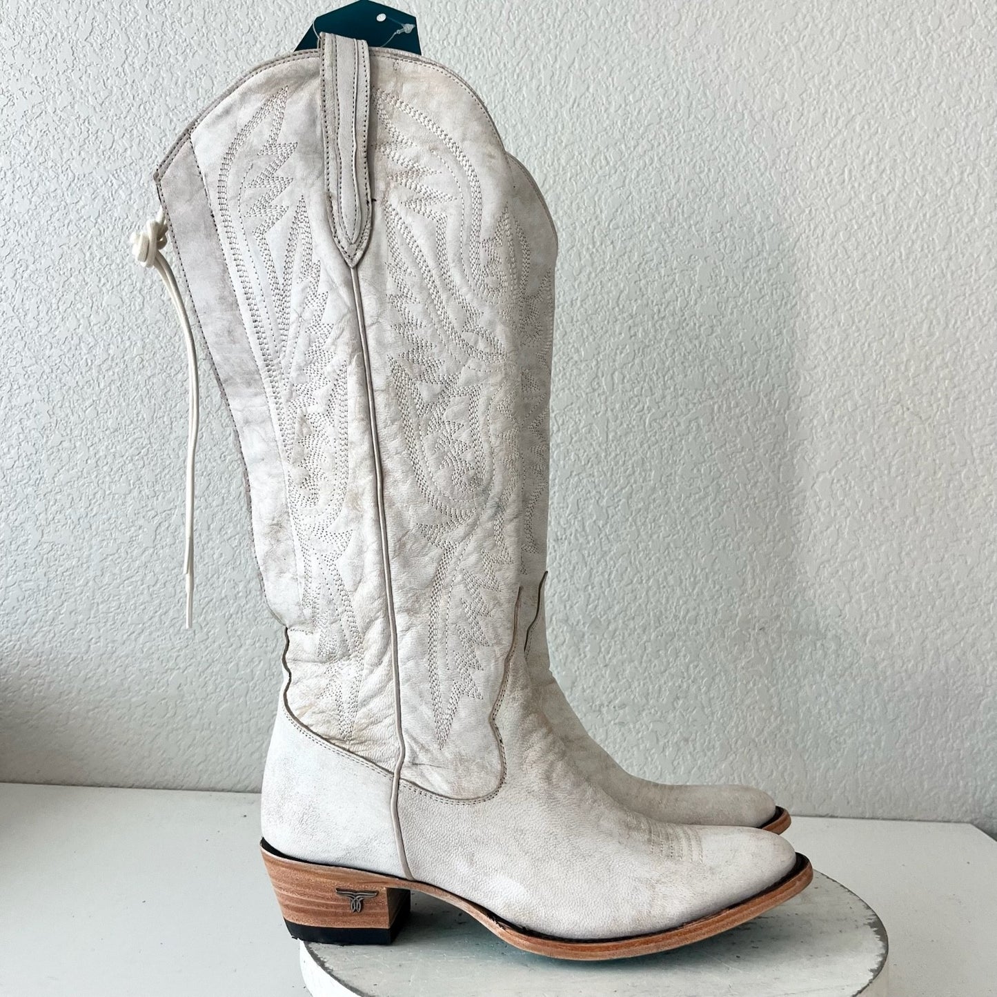 Lane MONICA Knee High Womens Cowboy Boots 10 White Western Cowgirl Tall Lace Up