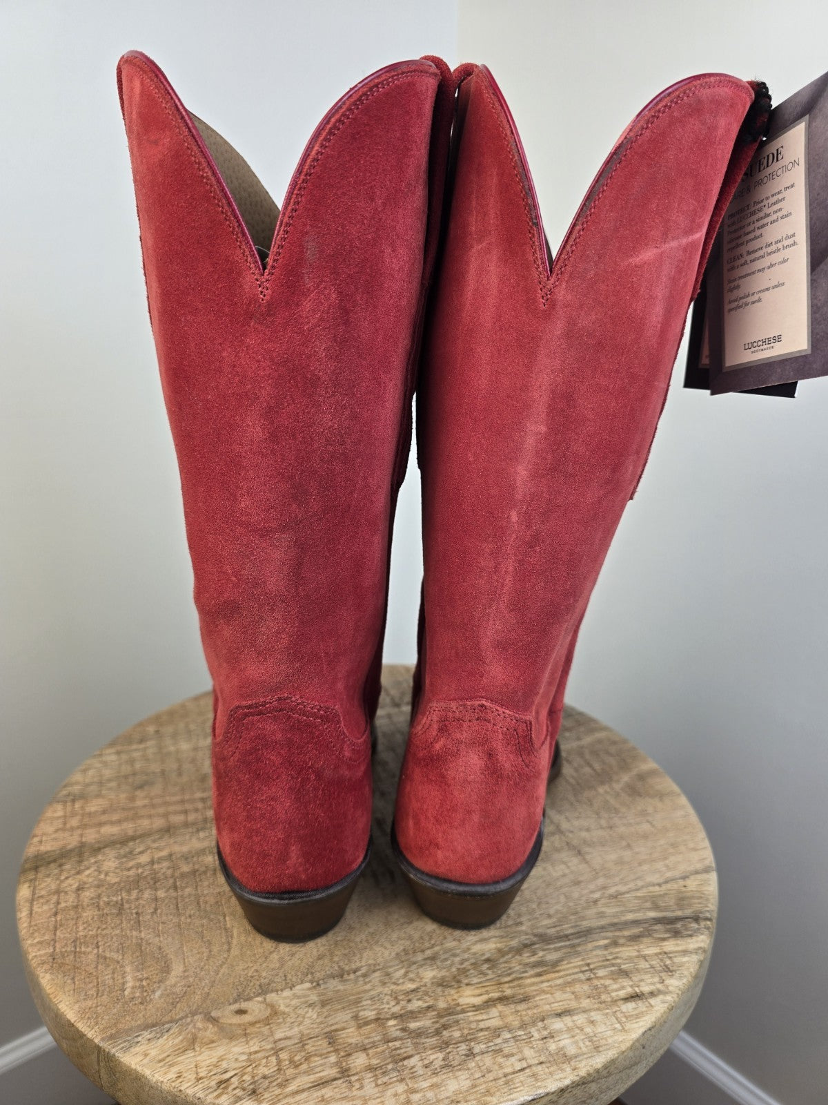 LUCCHESE WOMEN'S SZ 7 RED SUEDE SNIP TOE COWGIRL BOOTS MADE IN USA