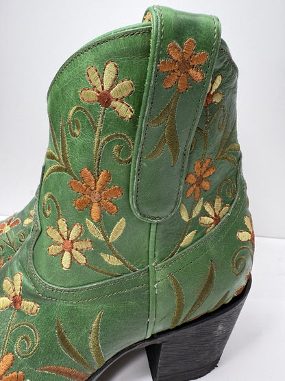 Old Gringo Women’s Dilettante Green Floral Boots Embroidered 6” Shaft Size 8