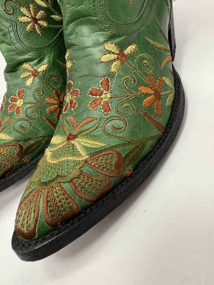 Old Gringo Women’s Dilettante Green Floral Boots Embroidered 6” Shaft Size 8