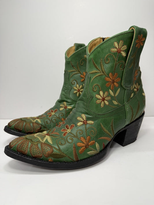 Old Gringo Women’s Dilettante Green Floral Boots Embroidered 6” Shaft Size 8