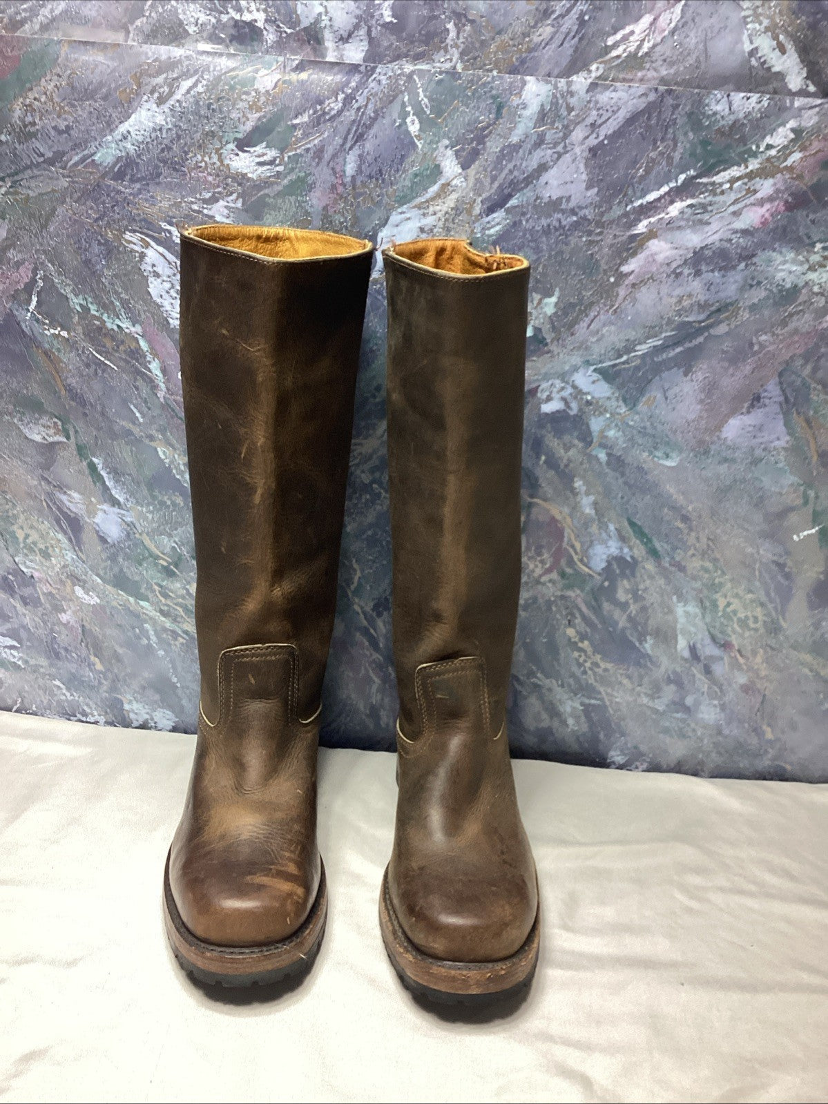 Frye Campus  Boots Women 8 M Brown Distressed Square Toe Western