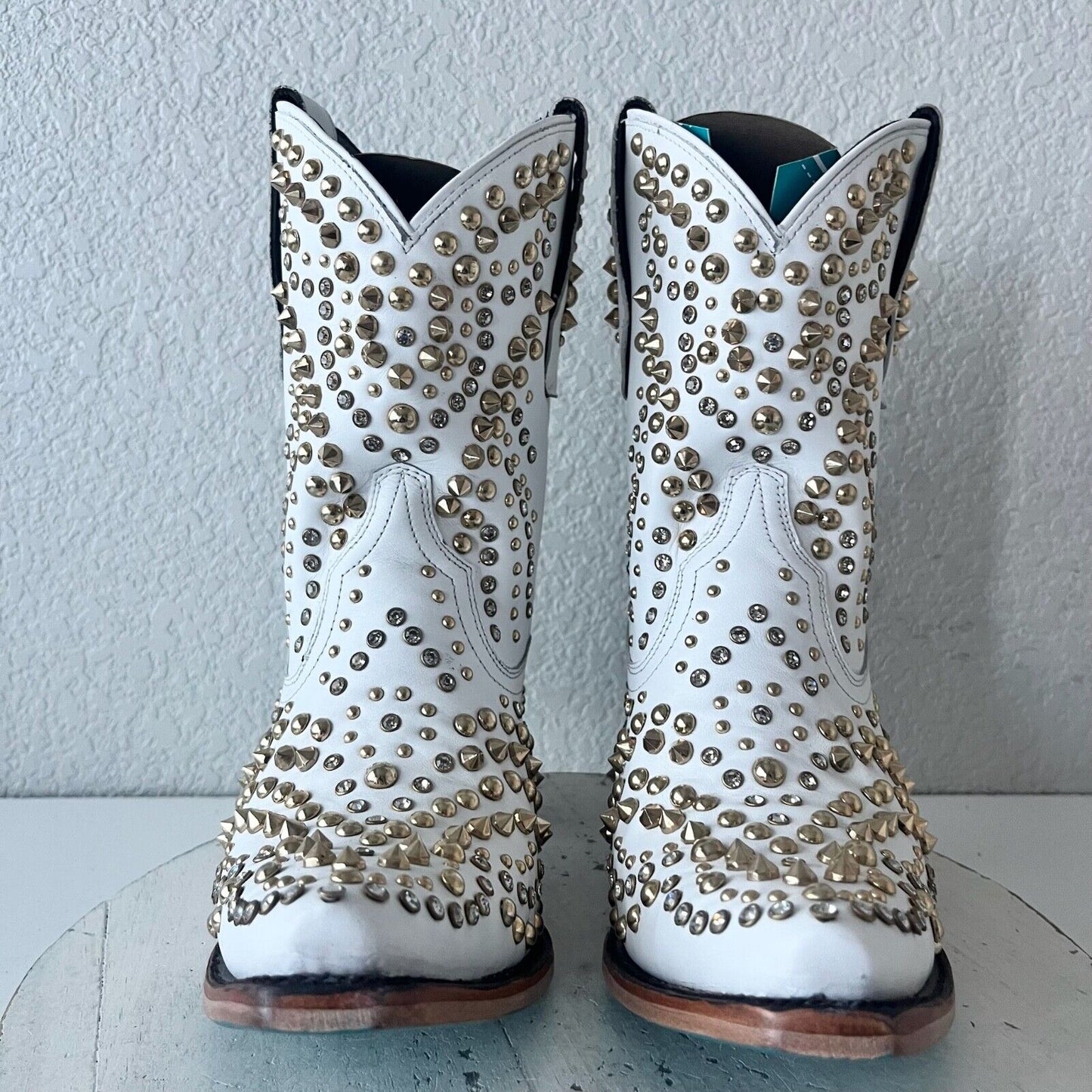 Lane DOLLY Womens Cowboy Bootie 9 White Gold Western Cowgirl Short Ankle Boots
