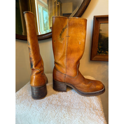 Vintage Frye Distressed Leather Tall Pull On campus Boots Women's