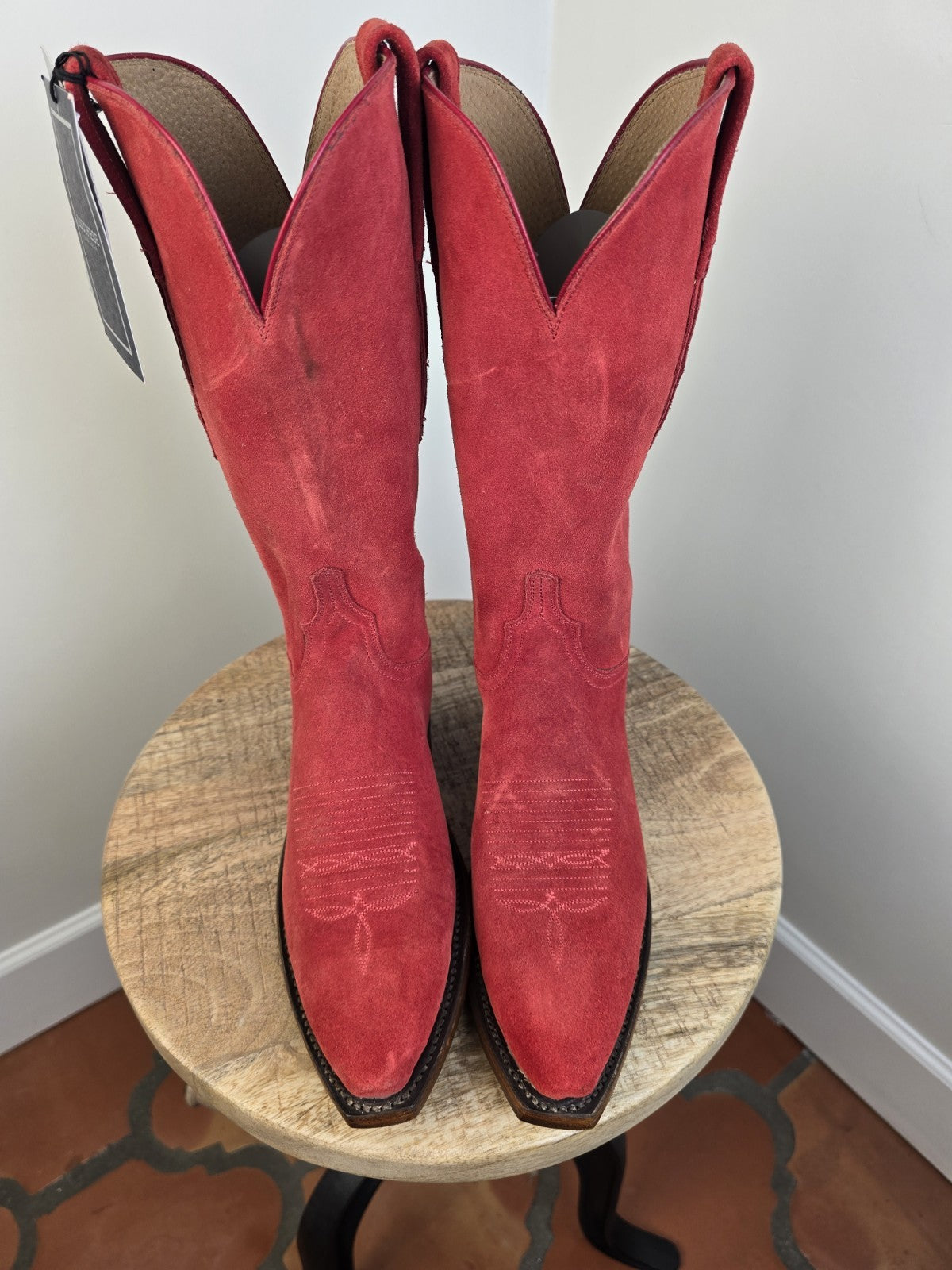 LUCCHESE WOMEN'S SZ 7 RED SUEDE SNIP TOE COWGIRL BOOTS MADE IN USA