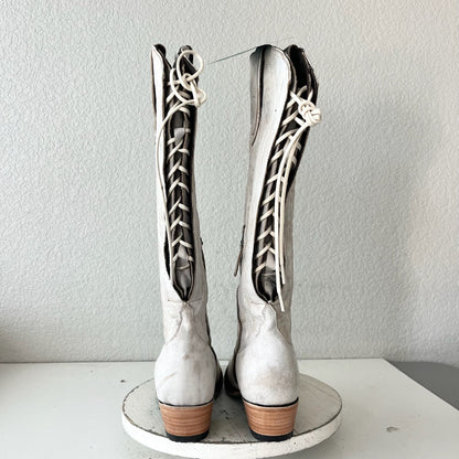 Lane MONICA Knee High Womens Cowboy Boots 10 White Western Cowgirl Tall Lace Up