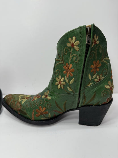 Old Gringo Women’s Dilettante Green Floral Boots Embroidered 6” Shaft Size 8