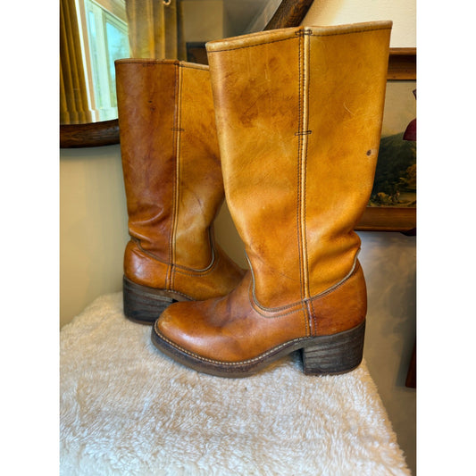 Vintage Frye Distressed Leather Tall Pull On campus Boots Women's