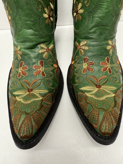 Old Gringo Women’s Dilettante Green Floral Boots Embroidered 6” Shaft Size 8