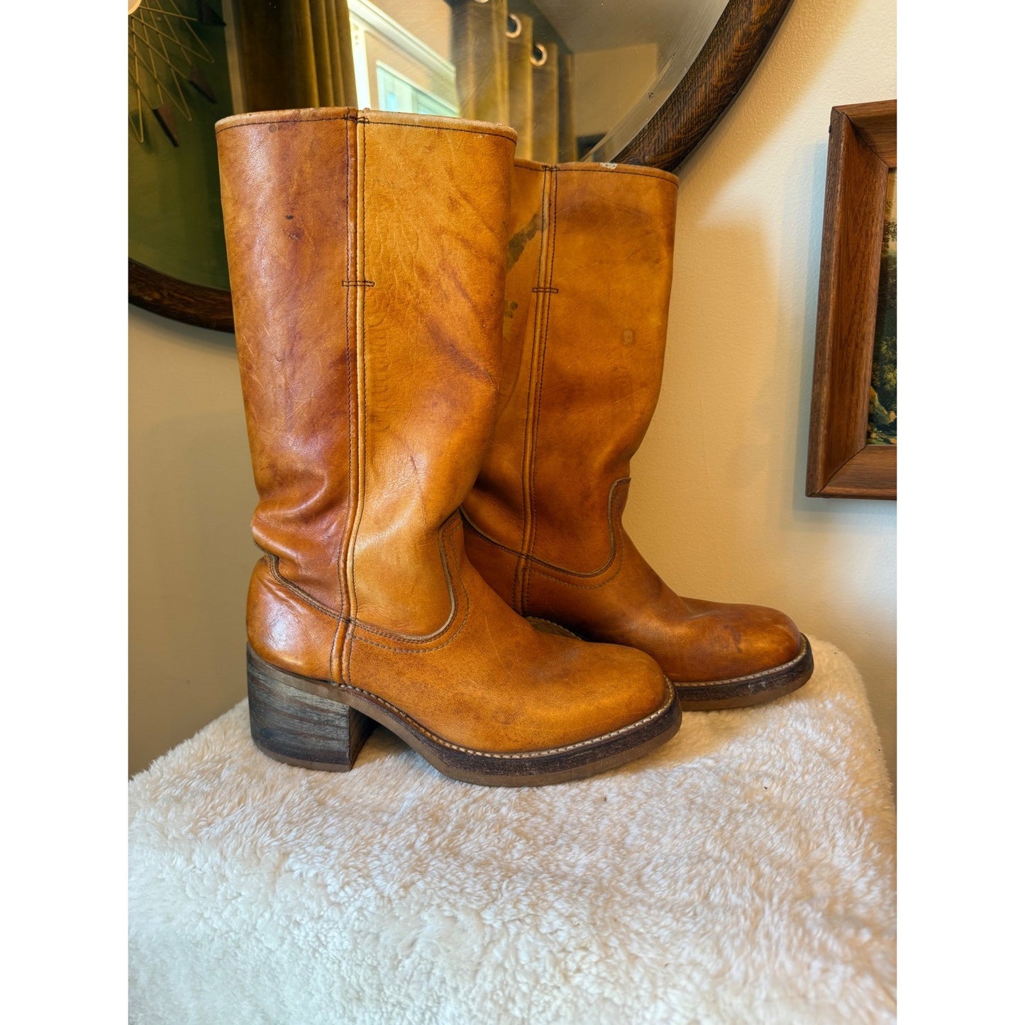 Vintage Frye Distressed Leather Tall Pull On campus Boots Women's