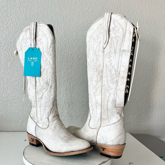 Lane MONICA Knee High Womens Cowboy Boots 10 White Western Cowgirl Tall Lace Up