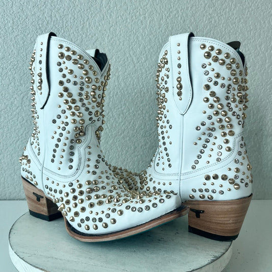 Lane DOLLY Womens Cowboy Bootie 9 White Gold Western Cowgirl Short Ankle Boots