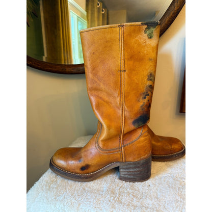 Vintage Frye Distressed Leather Tall Pull On campus Boots Women's