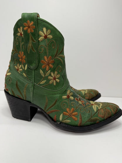 Old Gringo Women’s Dilettante Green Floral Boots Embroidered 6” Shaft Size 8