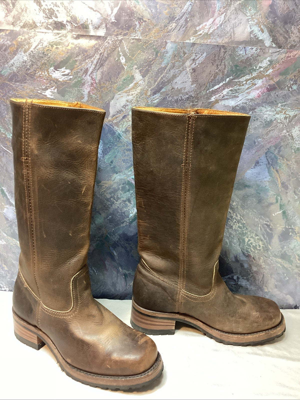 Frye Campus  Boots Women 8 M Brown Distressed Square Toe Western