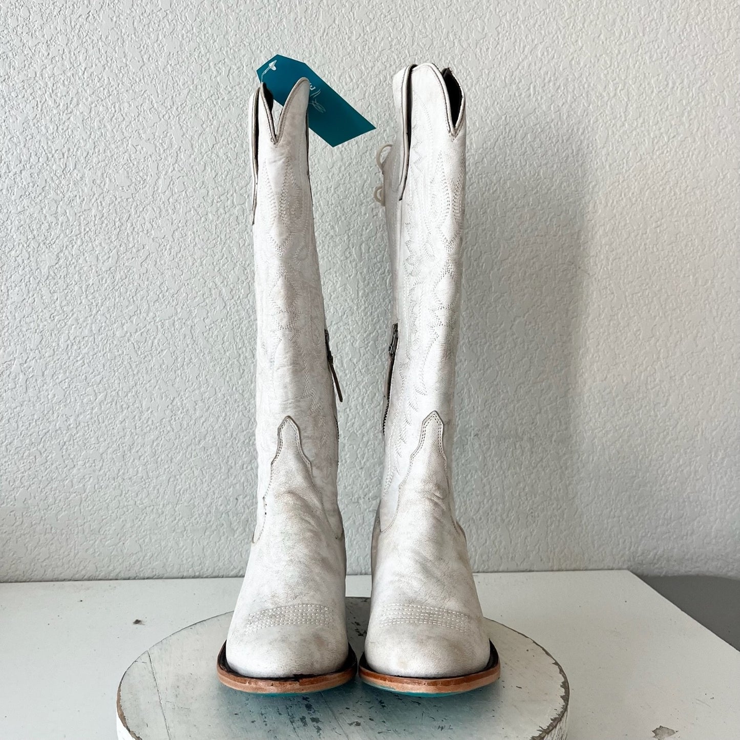 Lane MONICA Knee High Womens Cowboy Boots 10 White Western Cowgirl Tall Lace Up