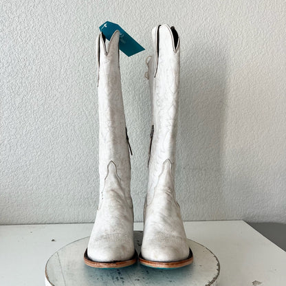Lane MONICA Knee High Womens Cowboy Boots 10 White Western Cowgirl Tall Lace Up