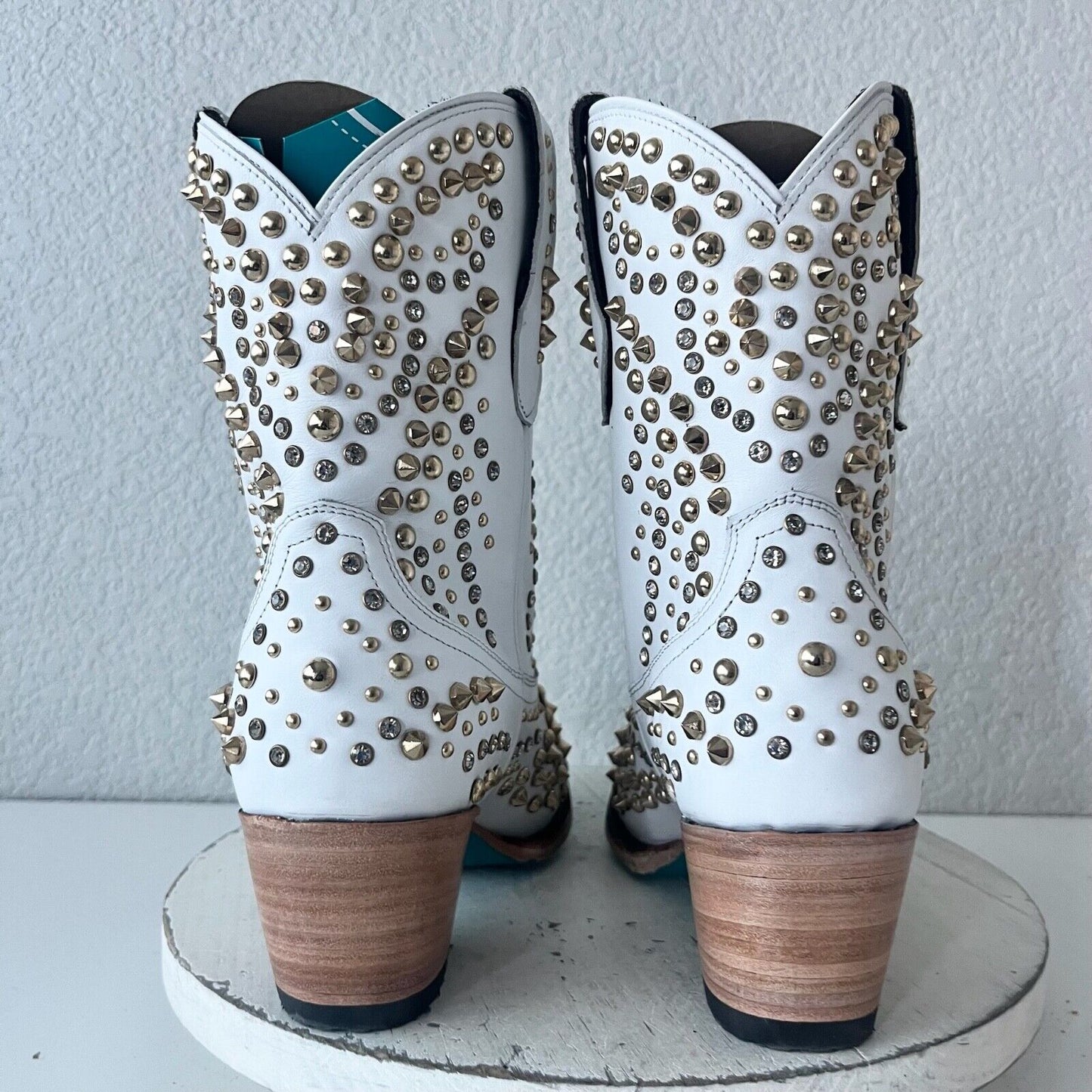 Lane DOLLY Womens Cowboy Bootie 9 White Gold Western Cowgirl Short Ankle Boots