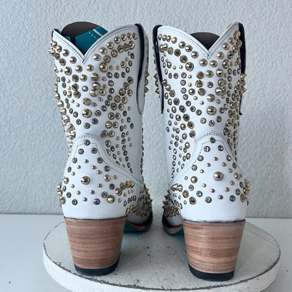 Lane DOLLY Womens Cowboy Bootie 9 White Gold Western Cowgirl Short Ankle Boots