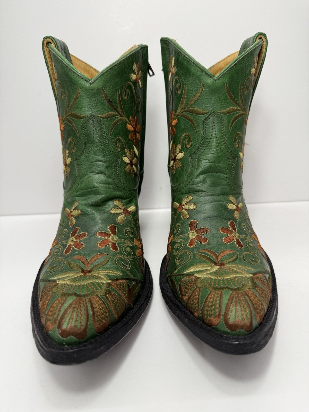 Old Gringo Women’s Dilettante Green Floral Boots Embroidered 6” Shaft Size 8