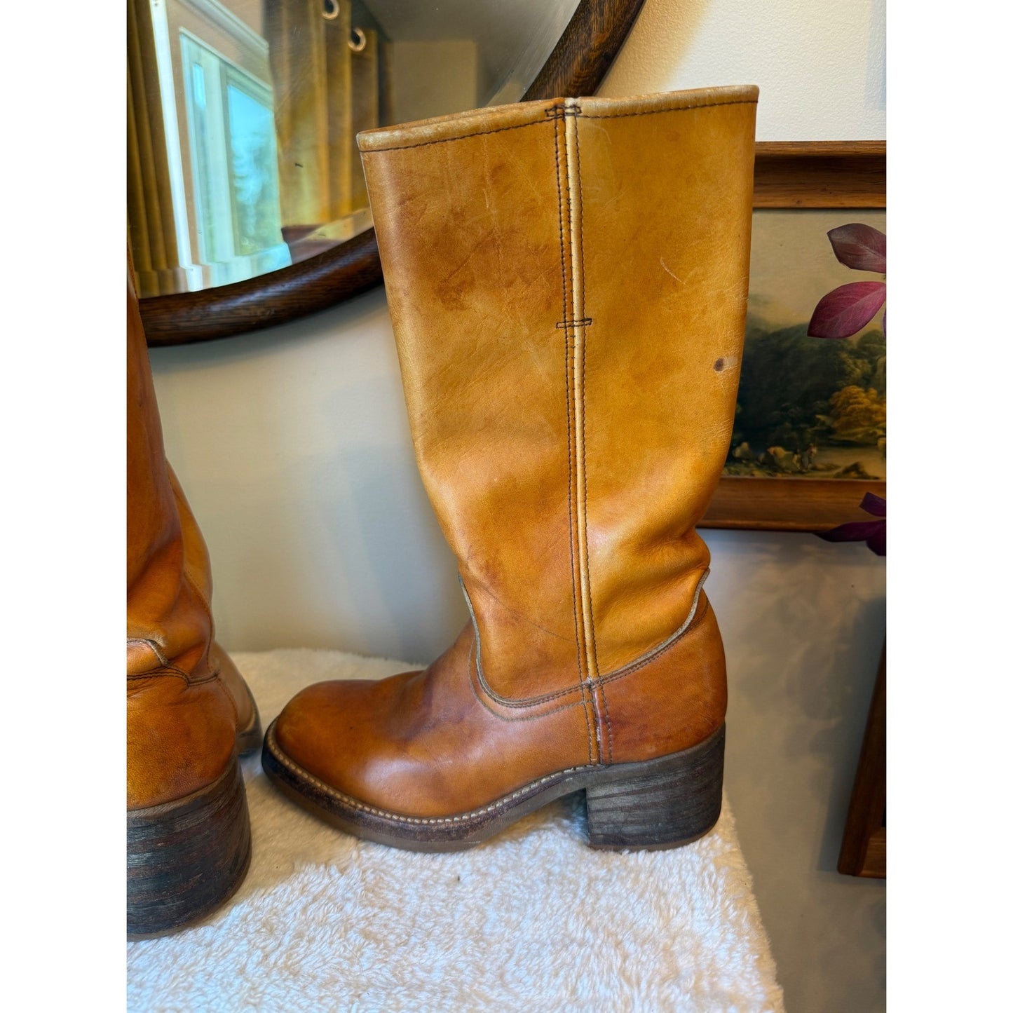 Vintage Frye Distressed Leather Tall Pull On campus Boots Women's