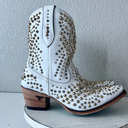 Lane DOLLY Womens Cowboy Bootie 9 White Gold Western Cowgirl Short Ankle Boots