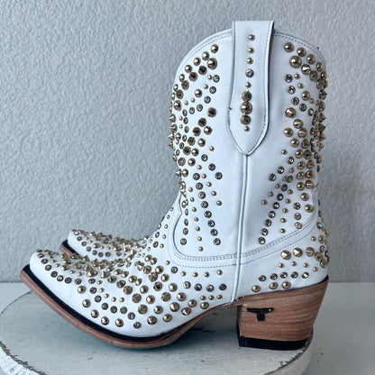 Lane DOLLY Womens Cowboy Bootie 9 White Gold Western Cowgirl Short Ankle Boots
