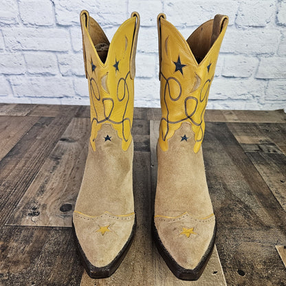 Women’s Liberty Boot Co Suede Moon Stars Boots Snip Toe Roper Size 10 B