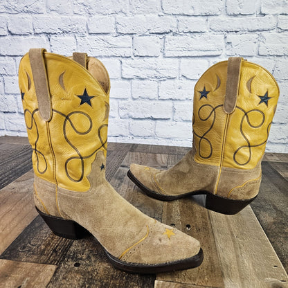 Women’s Liberty Boot Co Suede Moon Stars Boots Snip Toe Roper Size 10 B