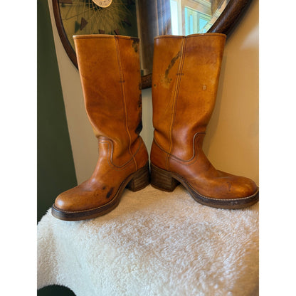 Vintage Frye Distressed Leather Tall Pull On campus Boots Women's