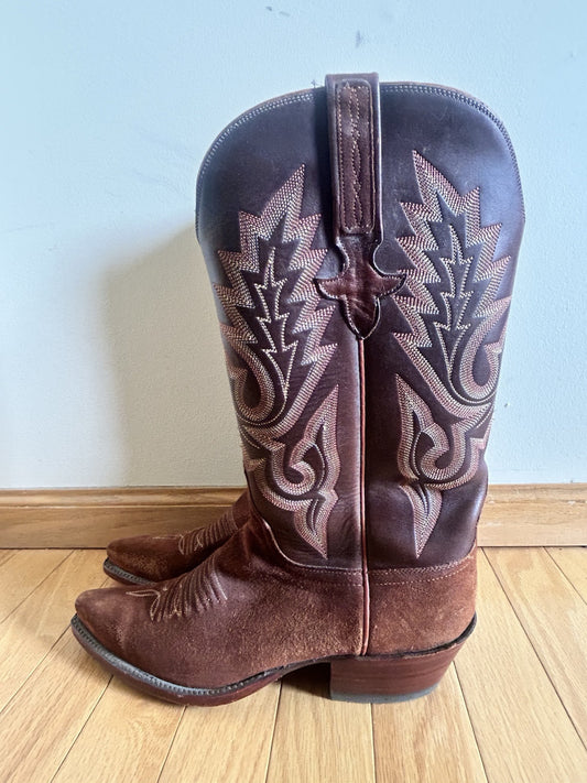 Women's Brown Leather LUCCHESE Classics L0503 Cowgirl Western Riding Boots 7.5B