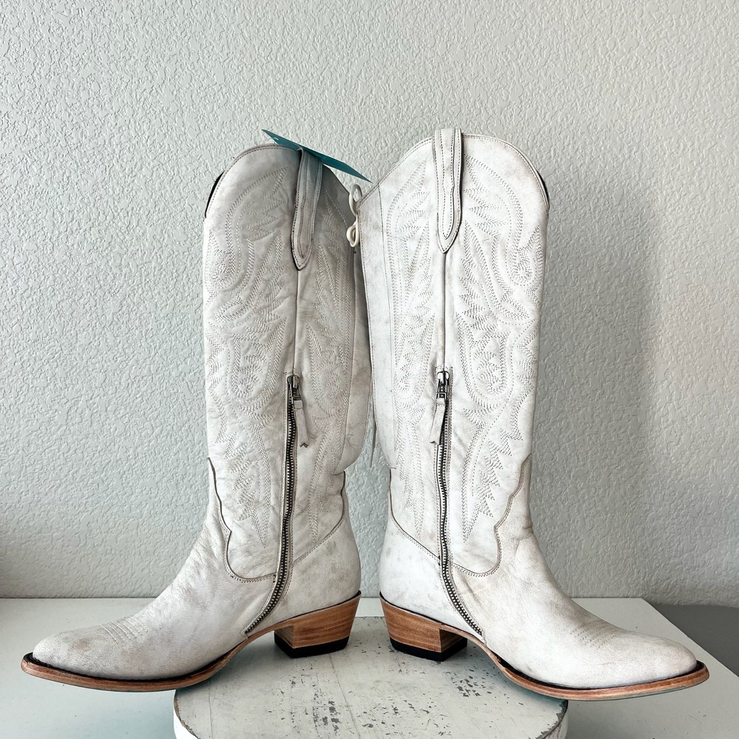 Lane MONICA Knee High Womens Cowboy Boots 10 White Western Cowgirl Tall Lace Up