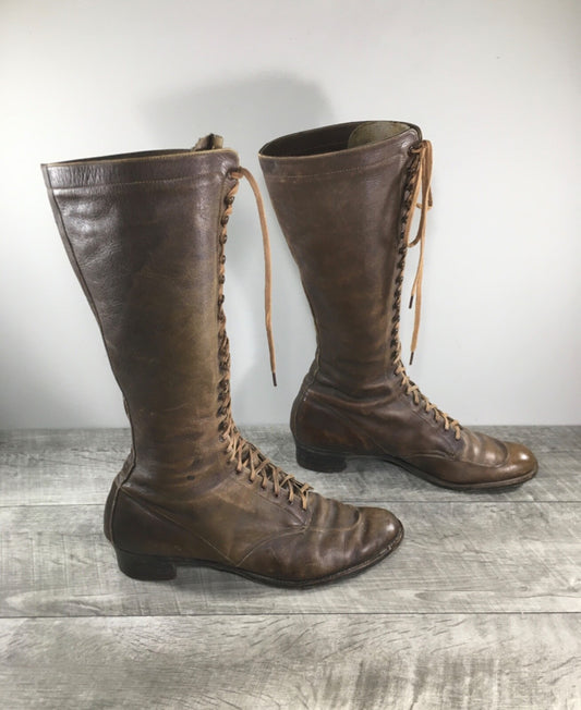 Victorian Depression Era Granny Punk Grunge 23-Eye Womens Boots Size 8.5 Vintage