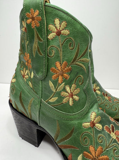 Old Gringo Women’s Dilettante Green Floral Boots Embroidered 6” Shaft Size 8